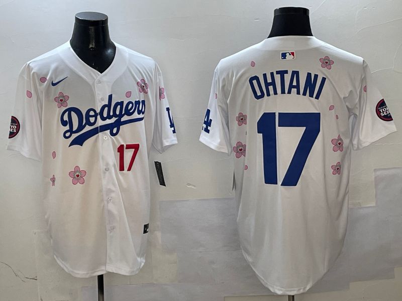 Men Los Angeles Dodgers #17 Ohtani White Sakura Edition 2025 Nike MLB Jersey style 6